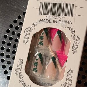 Green and Pink French Tip Press-On Nails